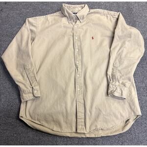 VTG Polo Ralph Lauren Men’s XL Khaki Blaire 100% Cotton Button Up Red Pony